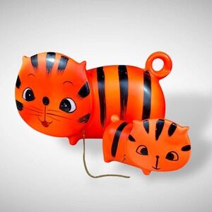 Vintage Anthropomorphic‎ Orange Tiger Cats  Flat Face Figurines Japan